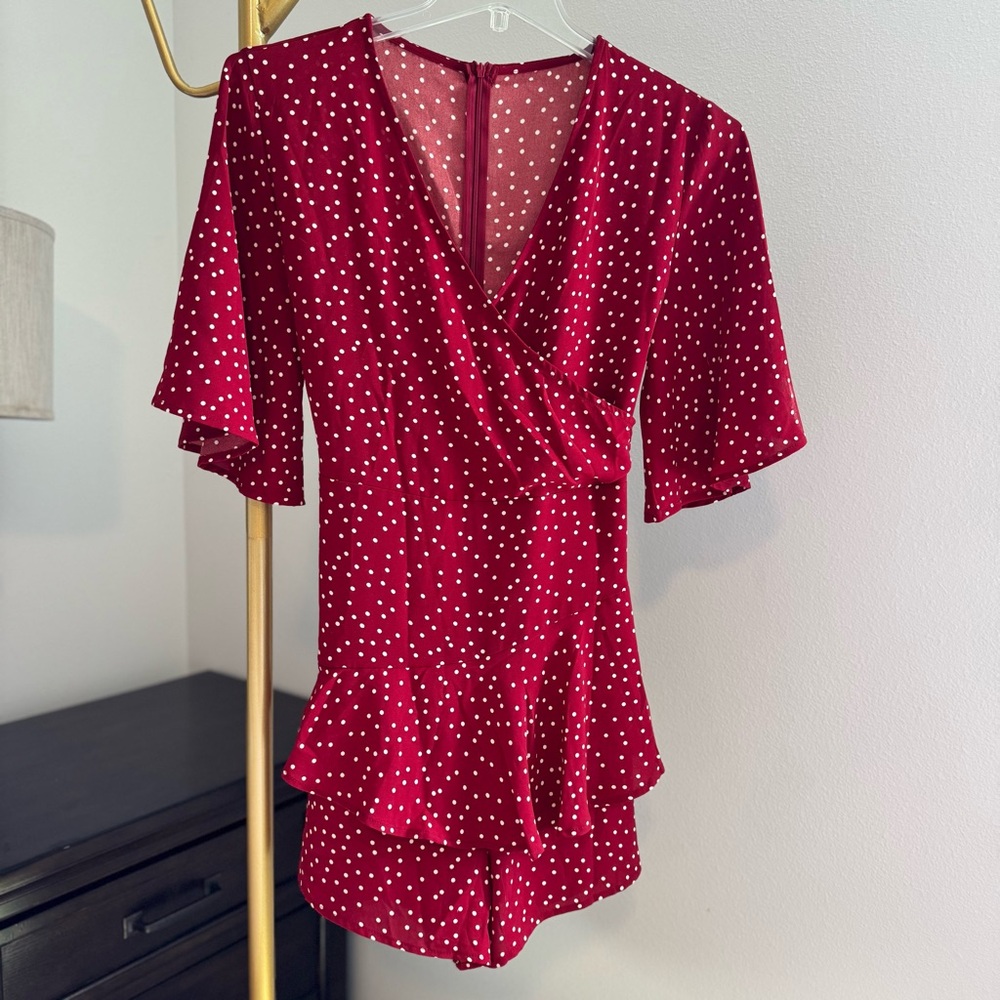 Red & White Polka Dot Ruffle Romper “Dress” - Large